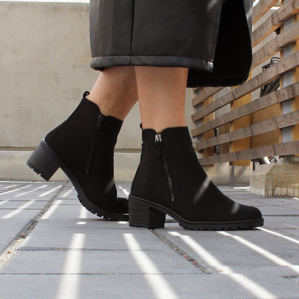 Minfot Rue Boots med klack Dame Dubbelzip Nubuck Svart