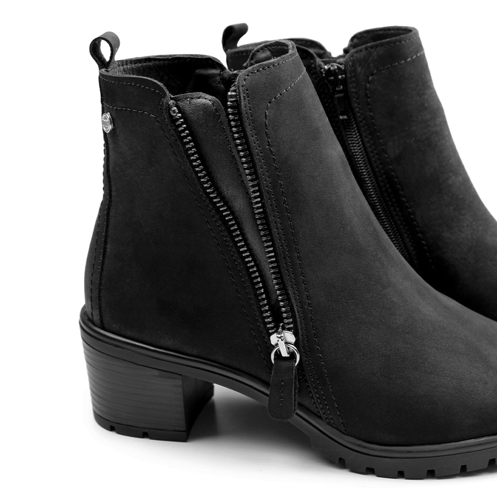Minfot Rue Boots med klack Dame Dubbelzip Nubuck Svart