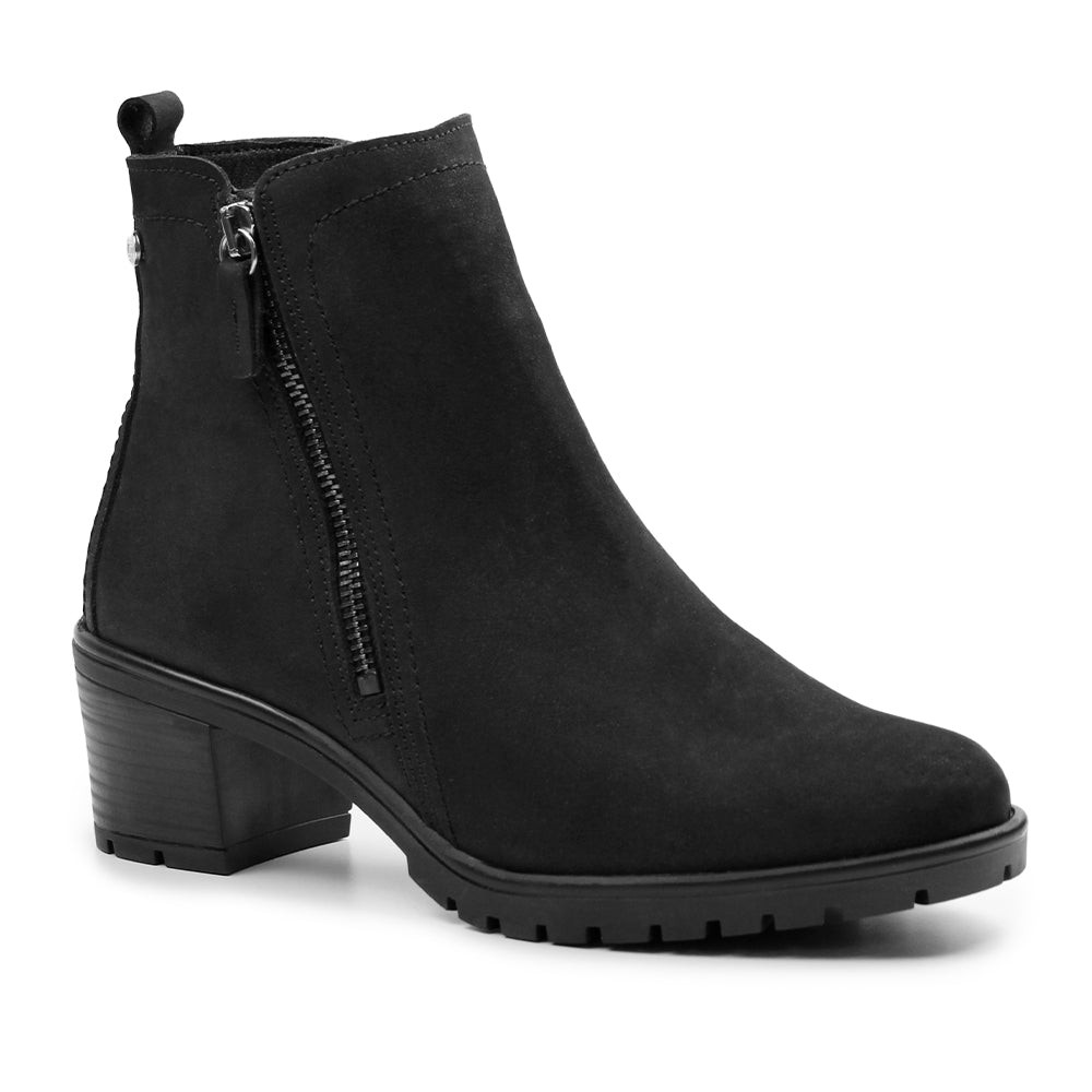 Minfot Rue Boots med klack Dubbelzip Nubuck Svart