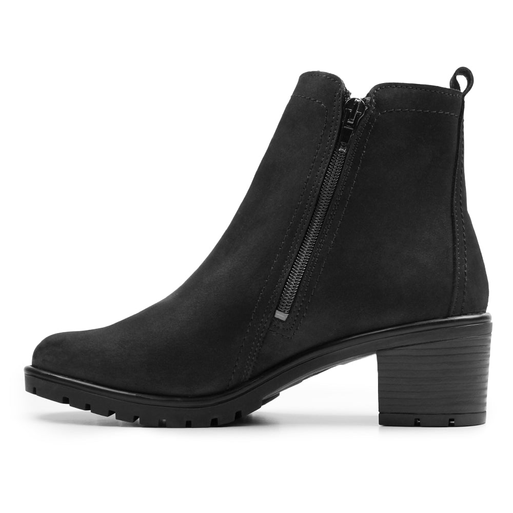Minfot Rue Boots med klack Dame Dubbelzip Nubuck Svart
