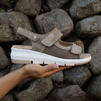 Minfot Sandal Komfort Bea Hælrem Stretch Semsket skinn Beige