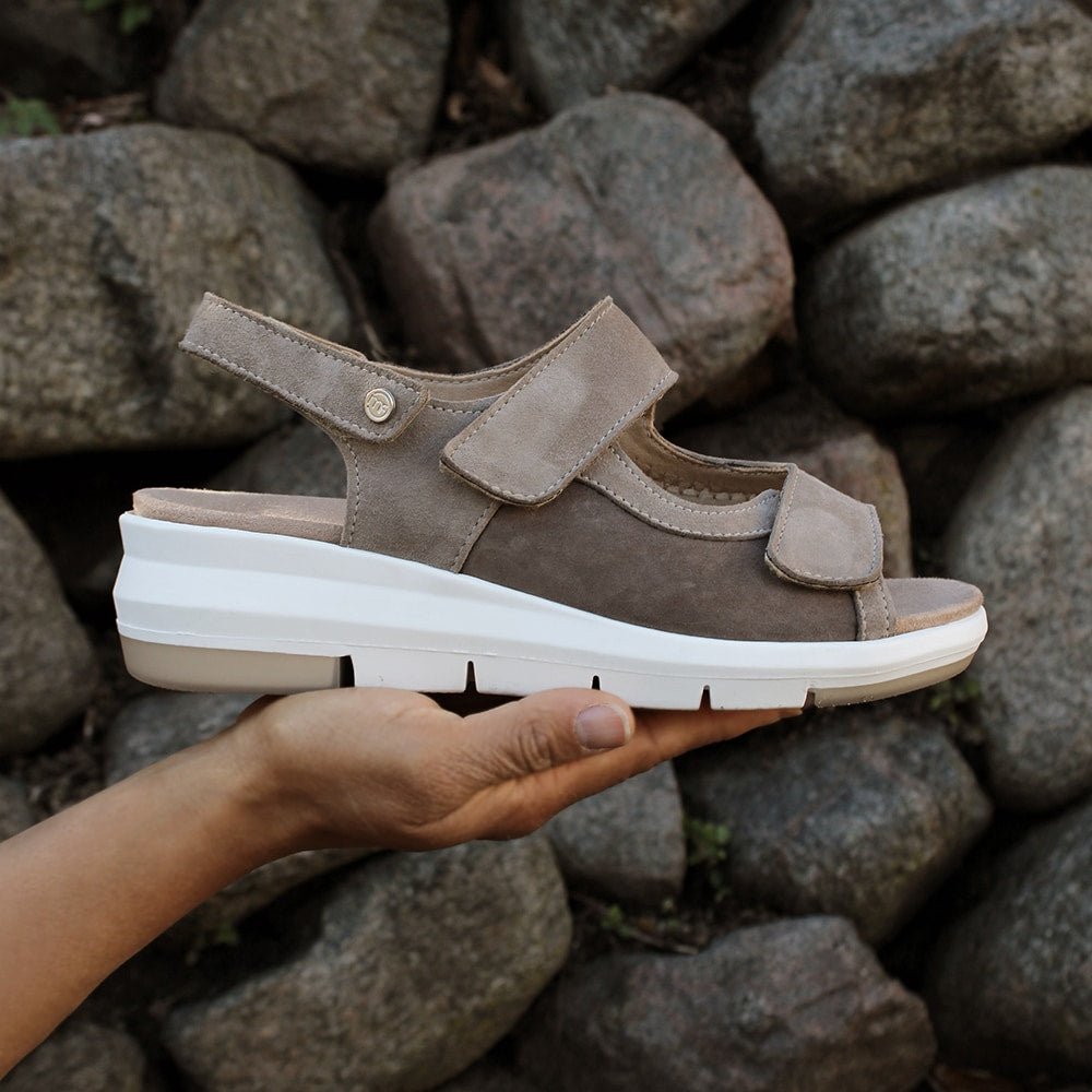 Minfot Sandal Komfort Bea Hælrem Stretch Semsket skinn Beige