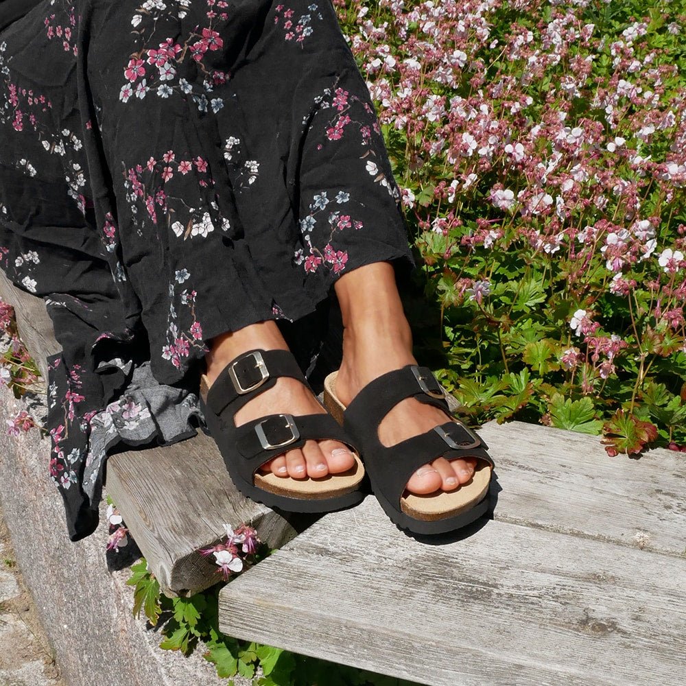 Minfot Moa Sandaler Dame Myk Bio Semsket Skinn Nero