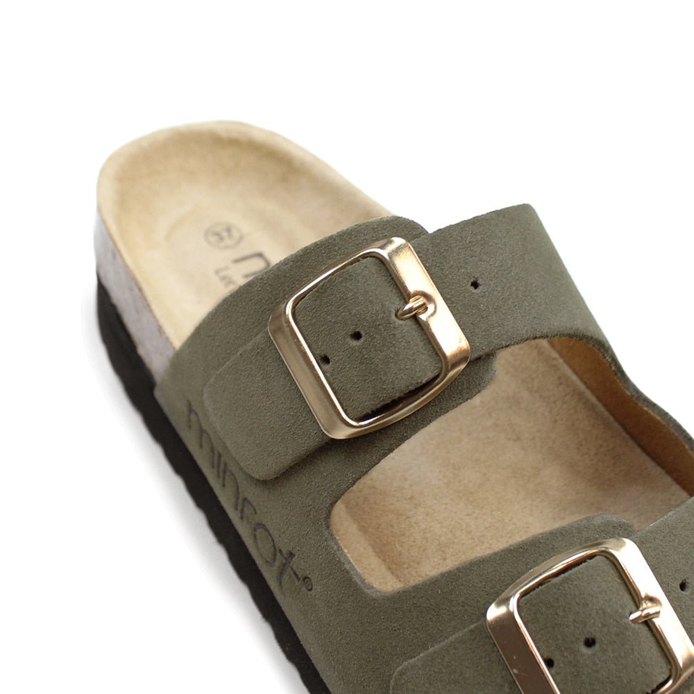 Minfot Moa Sandaler Dame Myk Bio Semsket Skinn Olive