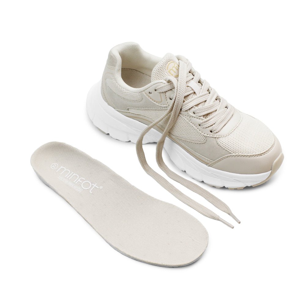 Minfot Joy Sneakers Dame Mesh Semsket skinn Sand