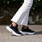 Minfot Joy Sneakers Dame Mesh Semsket skinn Svart Hvit
