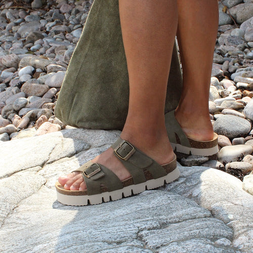 Minfot Upstep Lill Sandaler Dame Semsket Skinn Grønn