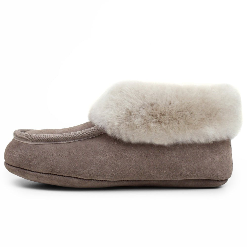 Minfot Saueskinntøfler Sunne Taupe Semsket skinn