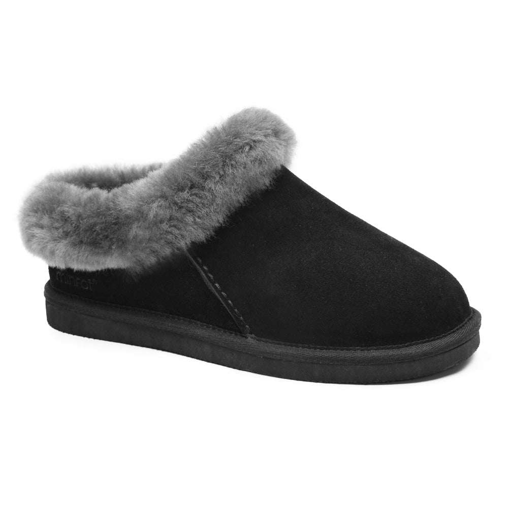 Minfot Saueskinnstøfler Bergen med såle Svart