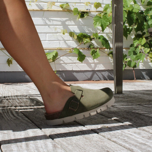 Minfot Upstep Dana Tøfler Dame Semsket Skinn Grønn