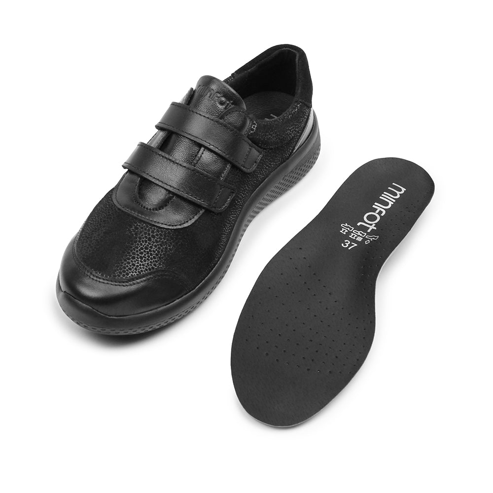 Minfot Way Sneaker Bred Stretch med Borrelås Svart