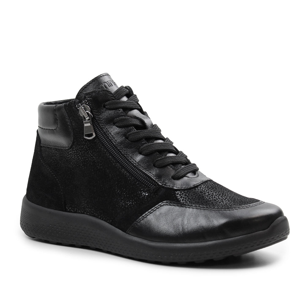 Minfot Way Høy Sneaker Bred Stretch Svart