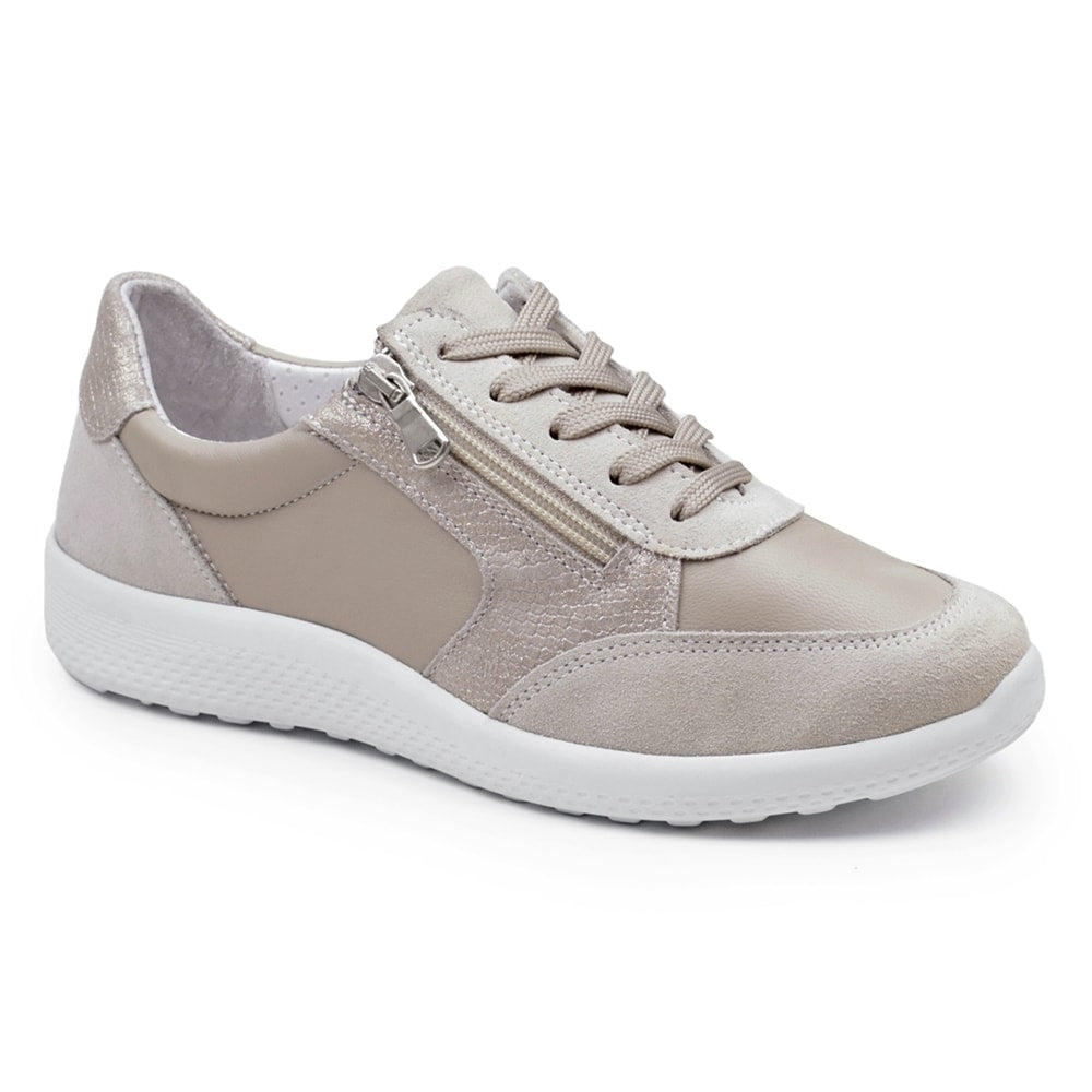 Minfot Way Sneaker Dame Bred Stretch Zip Beige