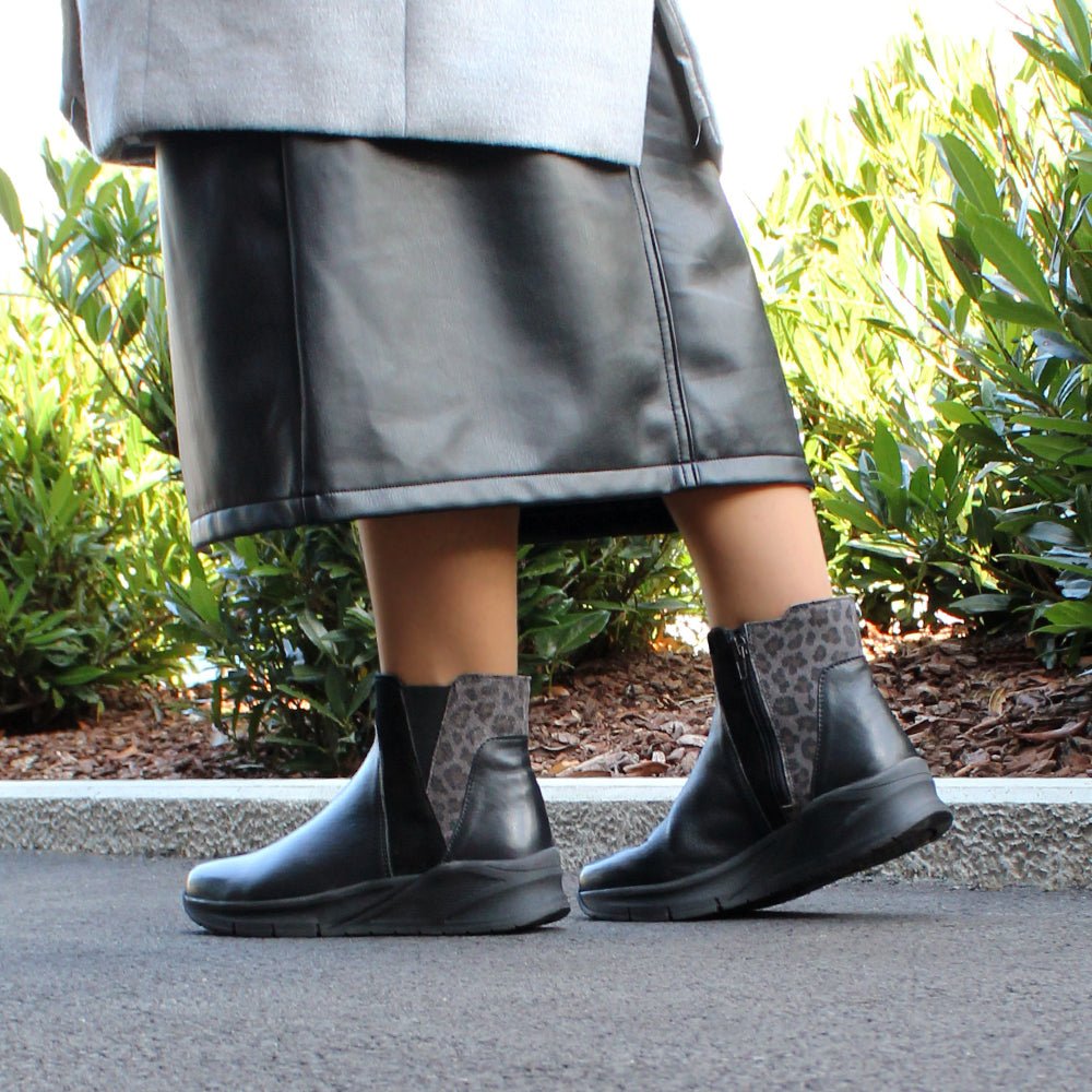Minfot Zon Chelsea boots med zip Stretch Skinn Svart Leopard
