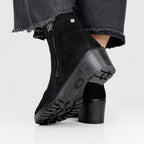 Minfot Rue Boots med klack Dame Dubbelzip Nubuck Svart