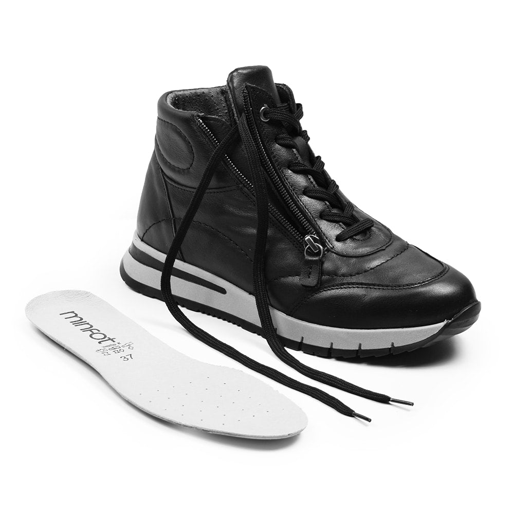 Minfot Pim Høy Sneaker Dame Bred Skinn Svart