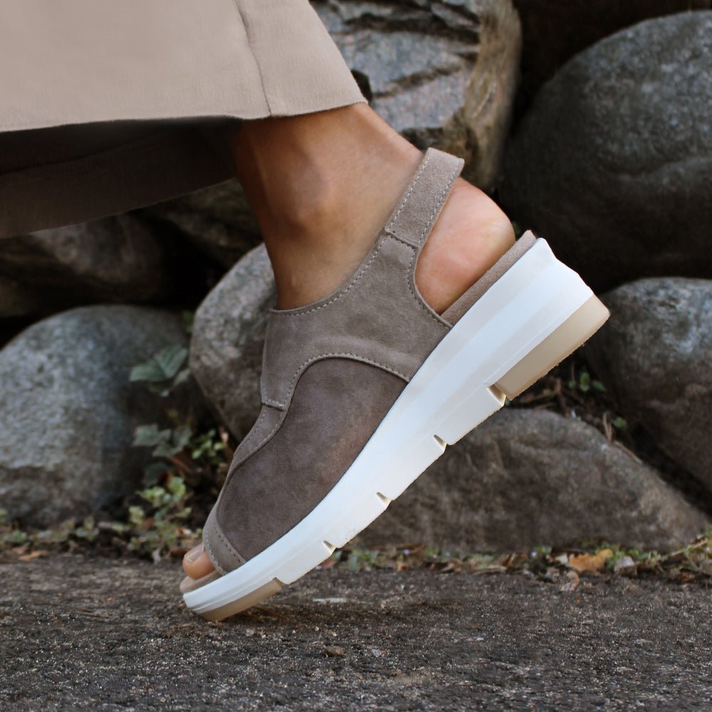 Minfot Sandal Komfort Bea Hælrem Stretch Semsket skinn Beige