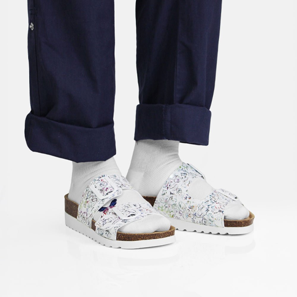 Minfot Sandaler Myk Bio Tropical Flowers Hvit
