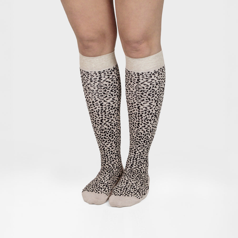 Minfot Støttestrømper Bomull Leopard Beige 1-pak