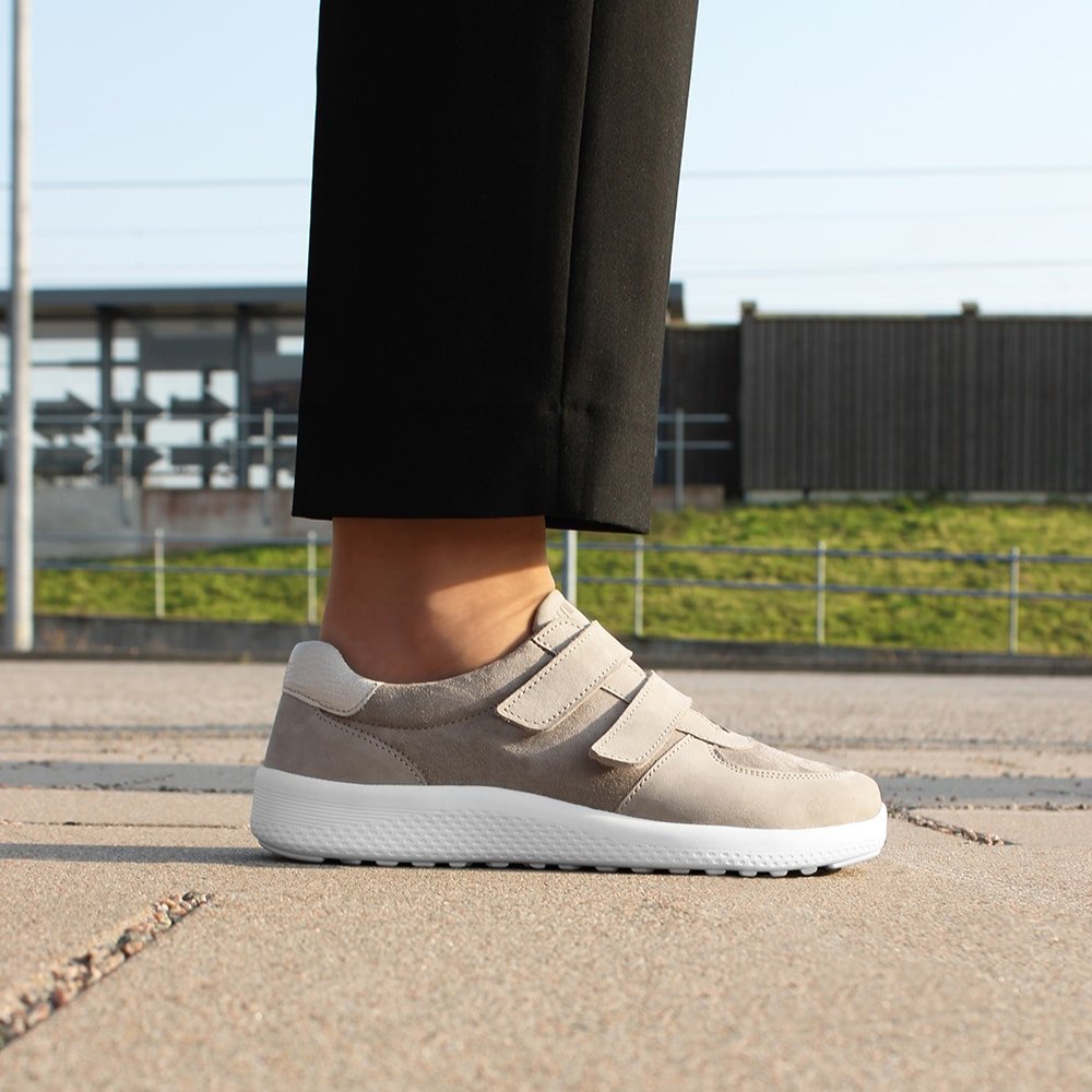 Minfot Way Sneaker Bred Stretch med Borrelåsband Beige