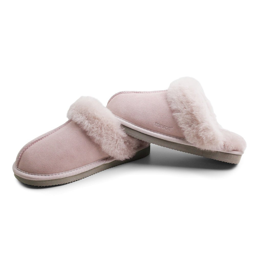 Minfot Saueskinnstøfler Slip-on Duved med såle Lyserosa