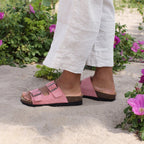 Minfot Moa Biosandaler Dame Semsket skinn Anatomisk 2-remmer Antikk Rosa
