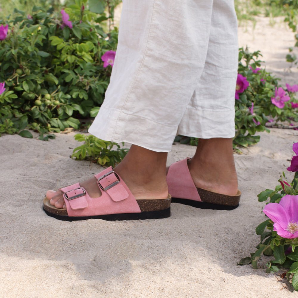 Minfot Moa Biosandaler Dame Semsket skinn Anatomisk 2-remmer Antikk Rosa