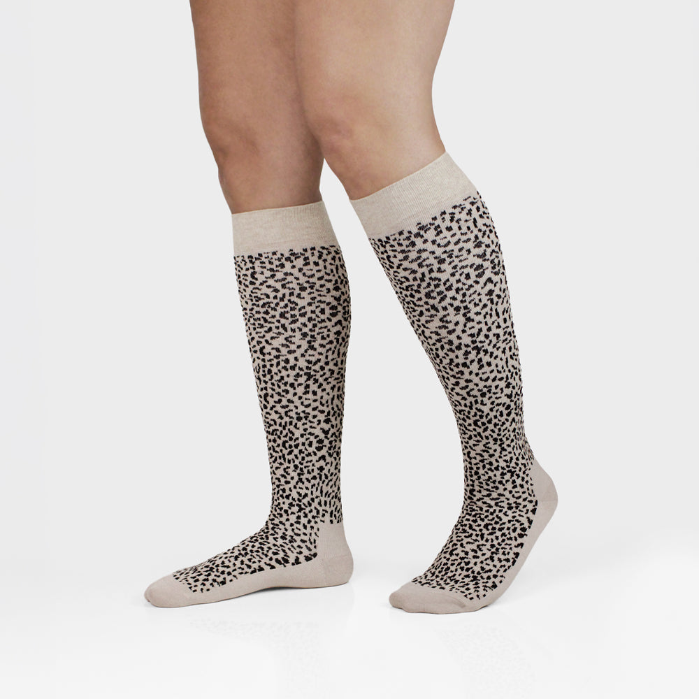Minfot Støttestrømper Bomull Leopard Beige 1-pak