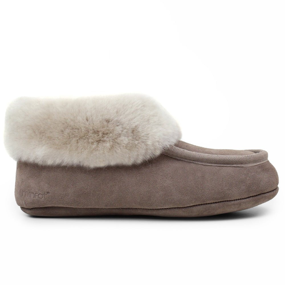 Minfot Saueskinntøfler Sunne Taupe Semsket skinn