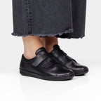 Minfot Aveny Skinn Sneaker Dame Borrelås Svart