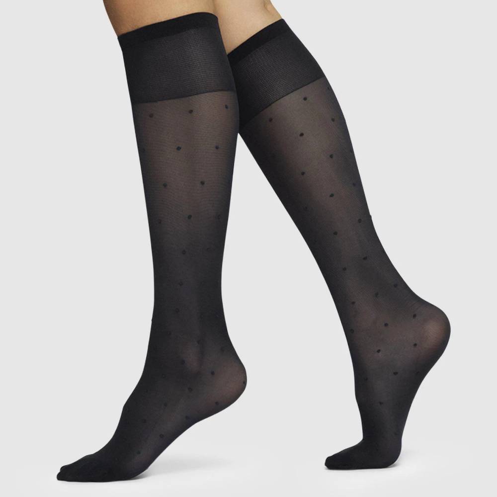 Swedish Stockings Nylonstrømper Kne Doris Dots Prikket 40 DEN svart
