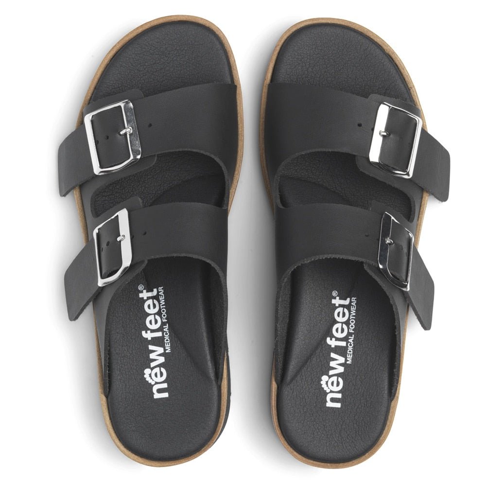 New Feet Sigrid Brede Sandaler Microfiber Dame Svart