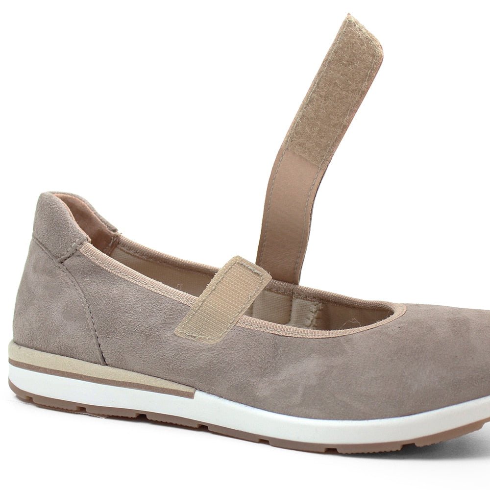 Minfot Ballerinasko med rem Joyce Stretch Nubuck Stone
