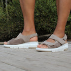 Minfot Sandal Komfort Bea Hælrem Stretch Semsket skinn Beige