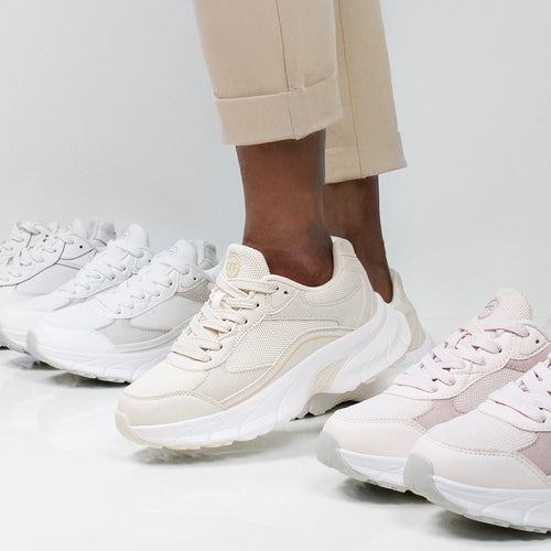 Minfot Sneaker Dame Joy Mesh Semsket skinn Sand