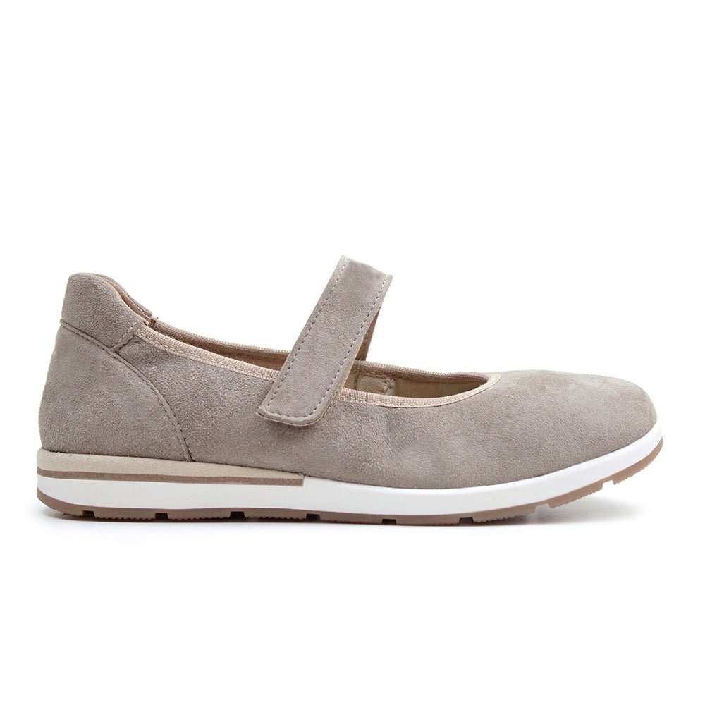 Minfot Ballerinasko med rem Joyce Stretch Nubuck Stone