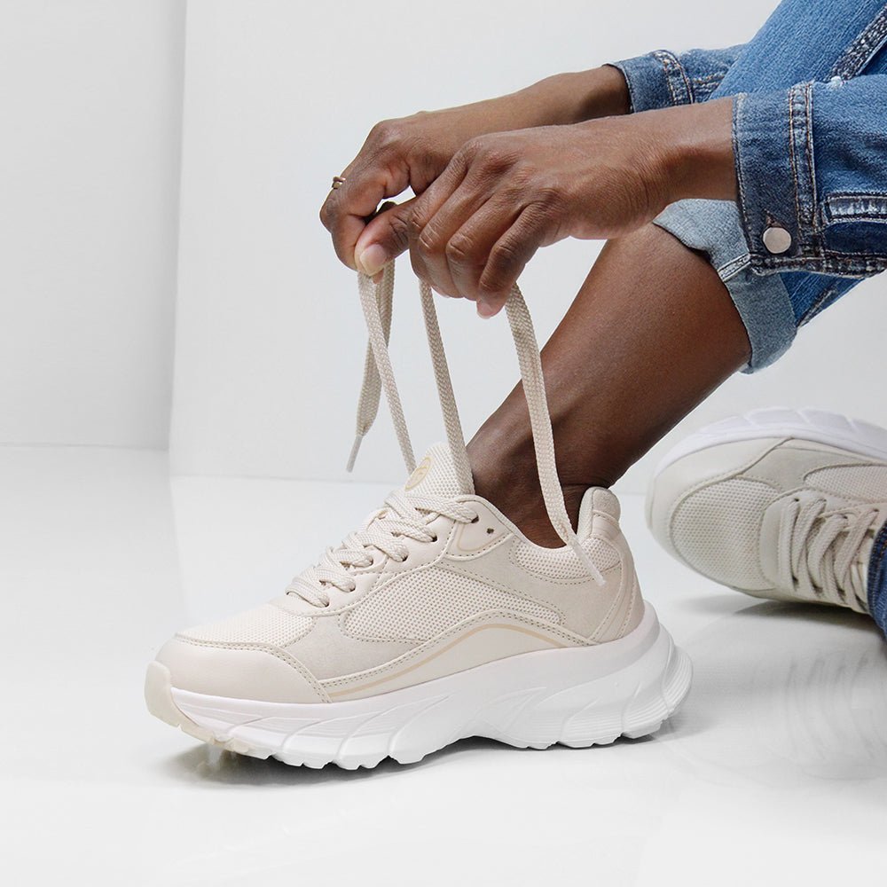 Minfot Joy Sneakers Dame Mesh Semsket skinn Sand