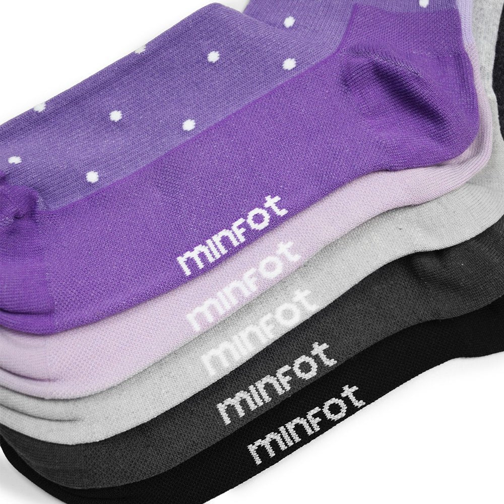 Produktbild 11 - Minfot Stödstrumpor Bomull Eco Prickiga Viola 5-pack