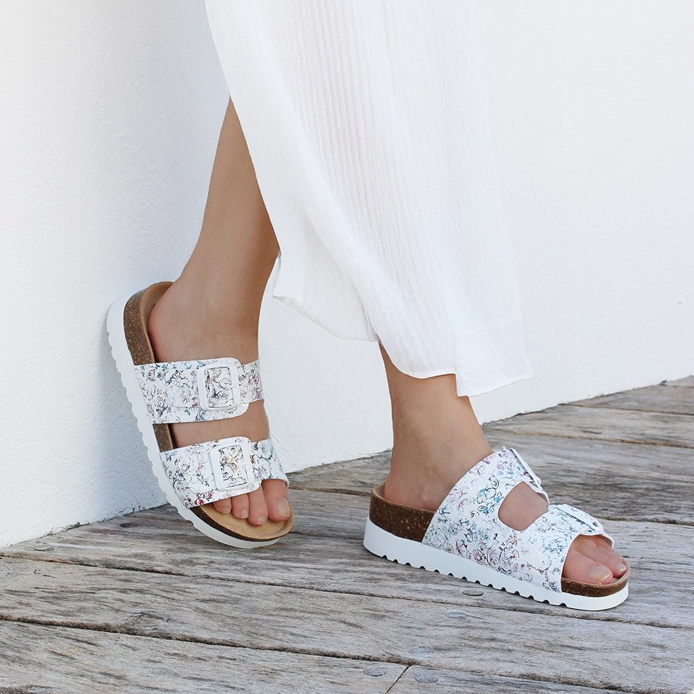 Minfot Sandaler Myk Bio Tropical Flowers Hvit