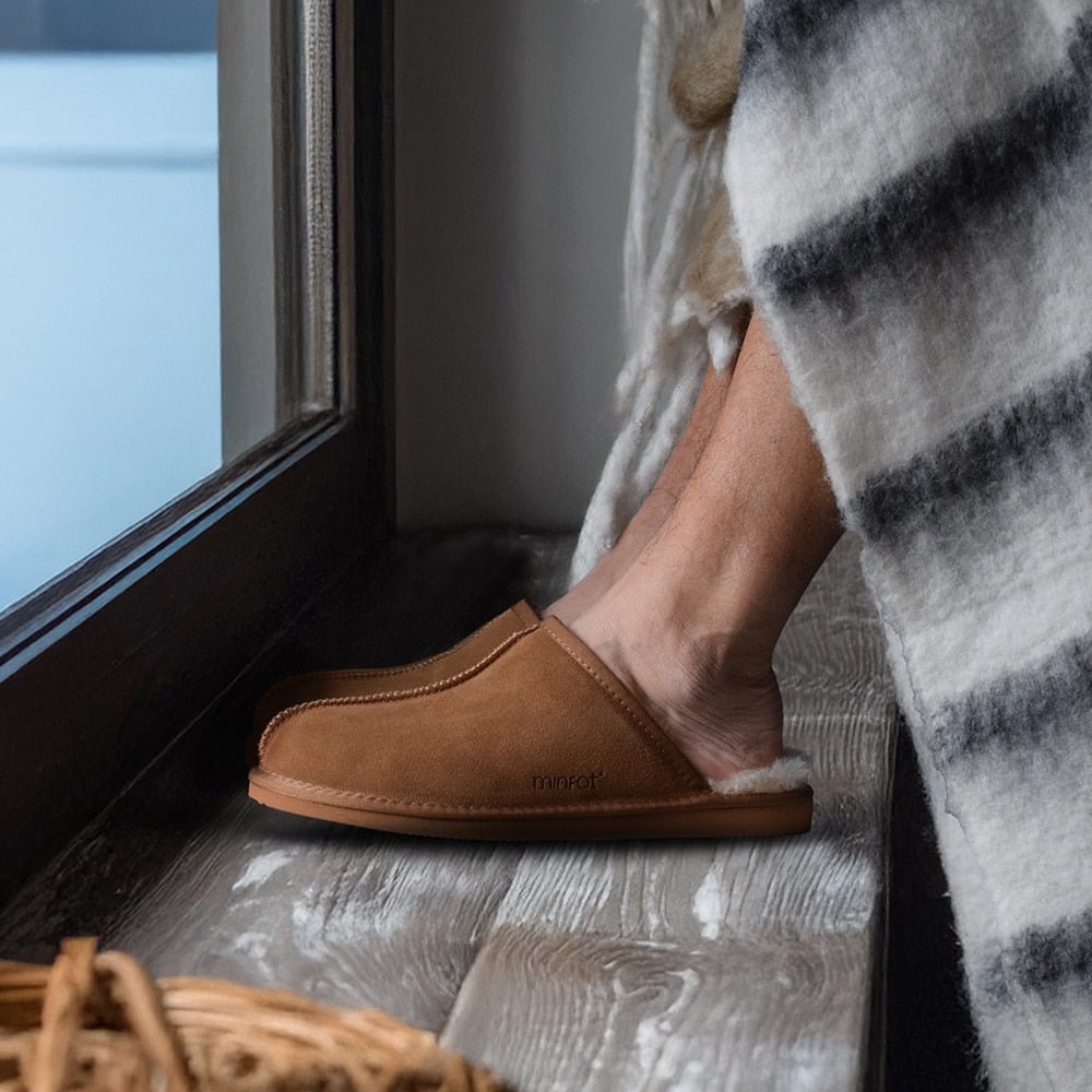 Minfot Saueskinntøfler Slip-on Orust med såle Chestnut