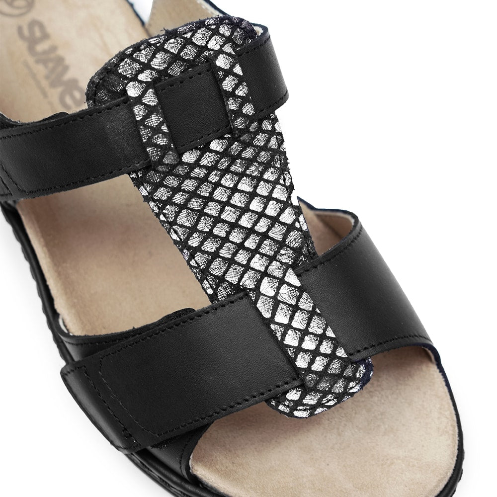 Suave Ekstra Bred Sandal Skinn Marilyn Svart