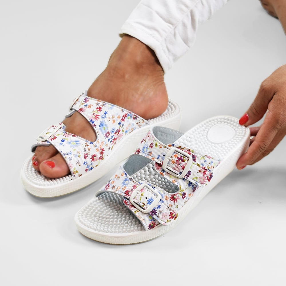 Minfot Massasje Sandaler Blomstret Hvit