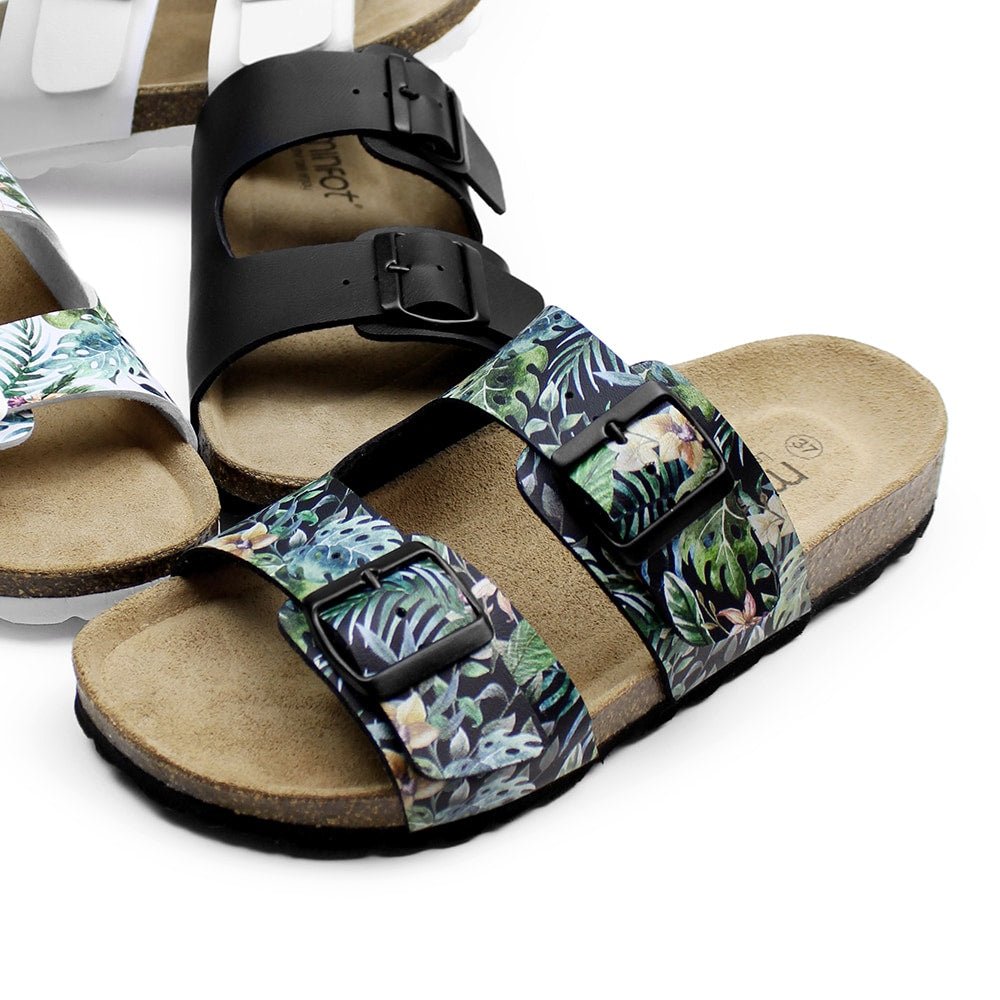 Minfot Softstep Sandaler Dame Biosandal 2-remmer Tropical Glow Svart