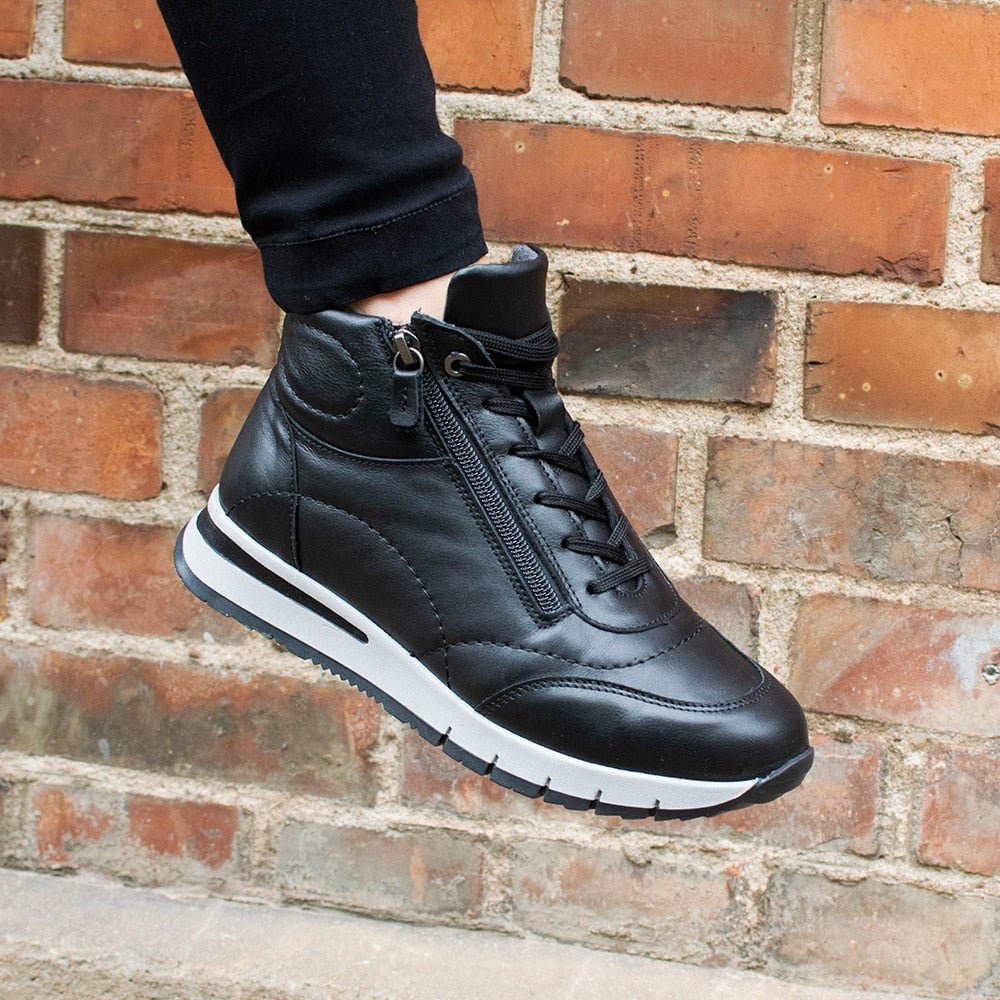 Minfot Pim Høy Sneaker Dame Bred Skinn Svart