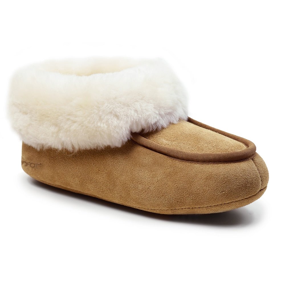 Minfot Saueskinntøfler Sunne Chestnut Semsket skinn