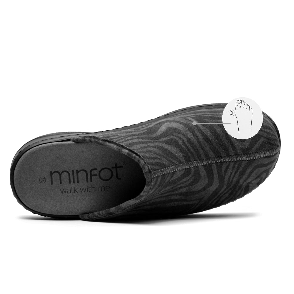 Minfot Tøfler Stretch Dame Zebra Svart