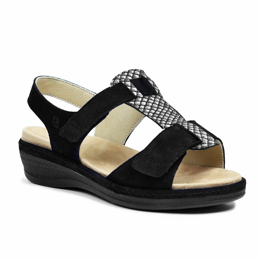 Suave Extra Bred Sandal Svart Semsket skinn Marilyn