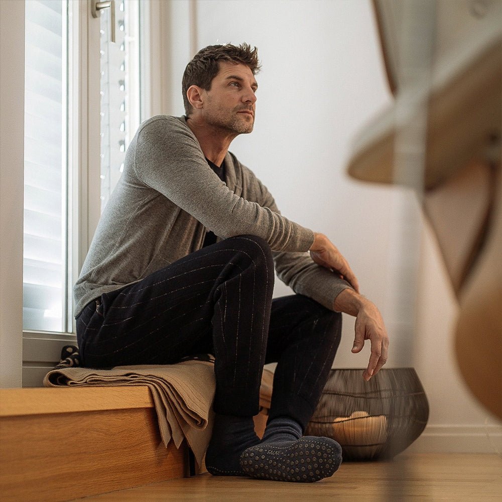 Falke Cosyshoe Slippers Herre Ull Mørkblå