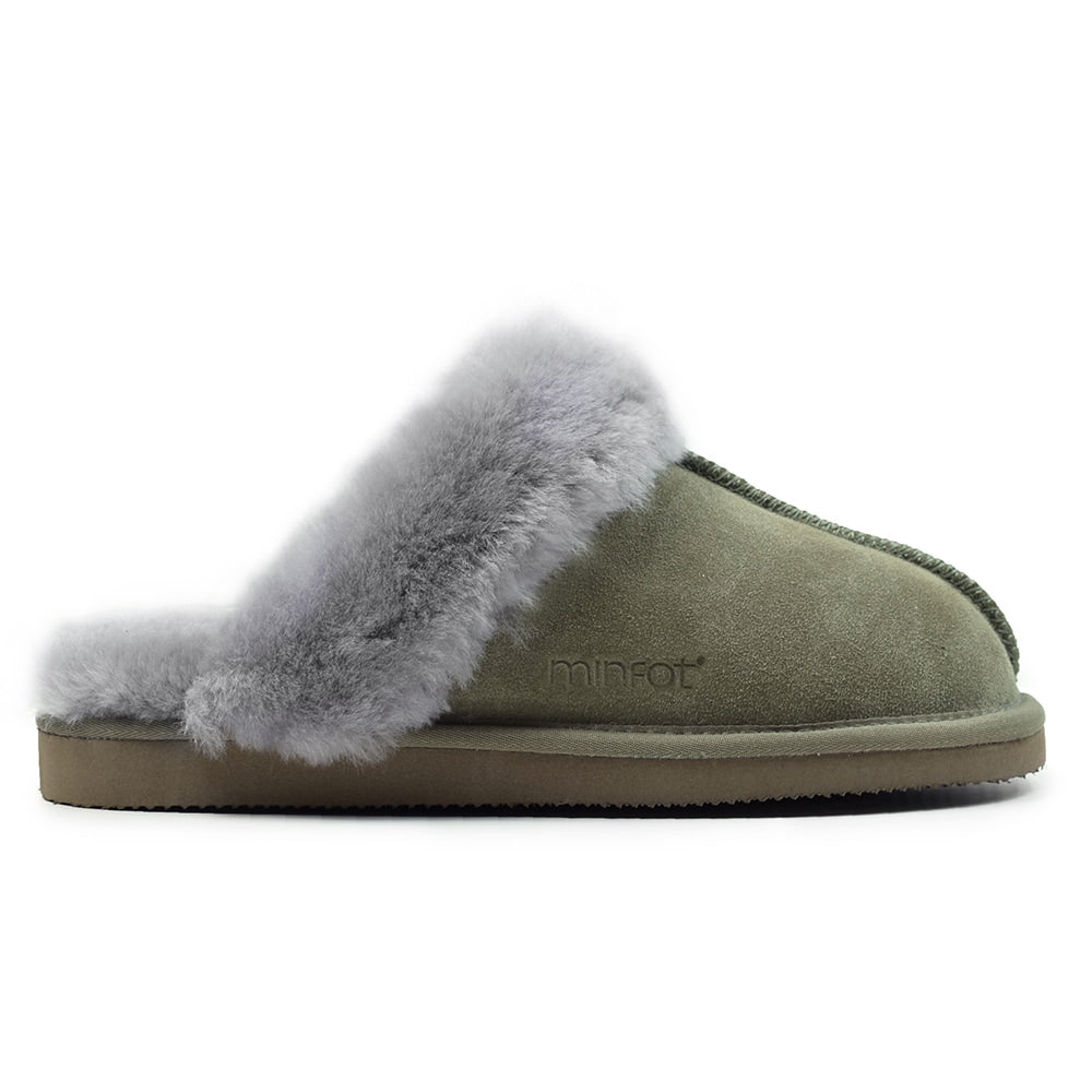 Produktbild 3 - Minfot Fårskinnstofflor Slip-on Duved med sula Olive