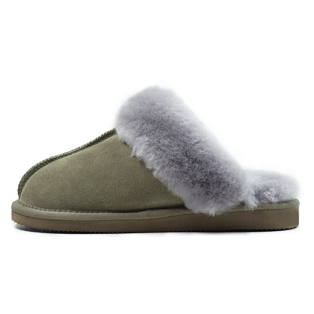 Produktbild 5 - Minfot Fårskinnstofflor Slip-on Duved med sula Olive